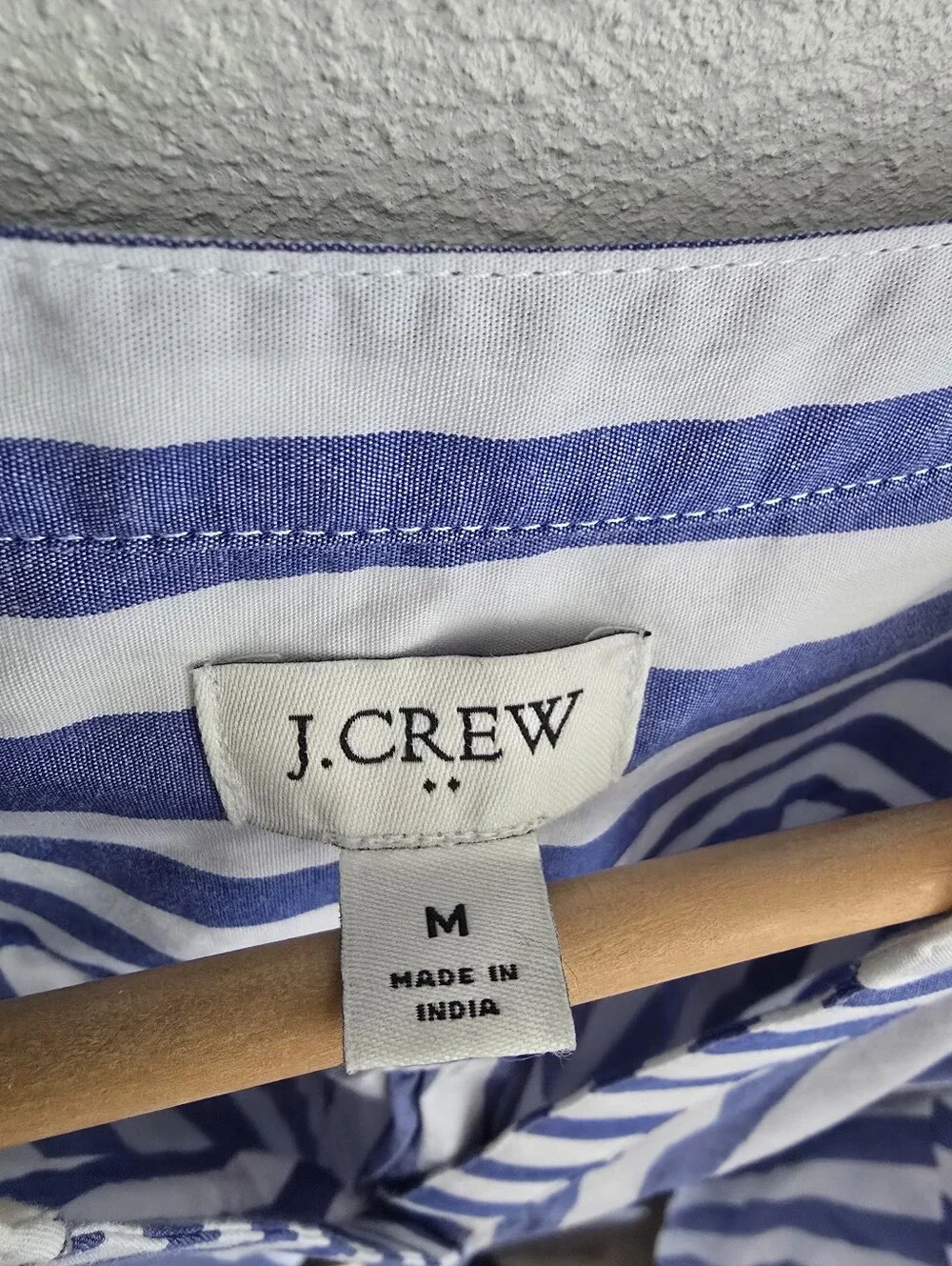 J. Crew Blue and White Vertical-Striped Puff-Sleeve Blouse